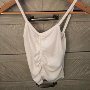 White cinch front tank top
